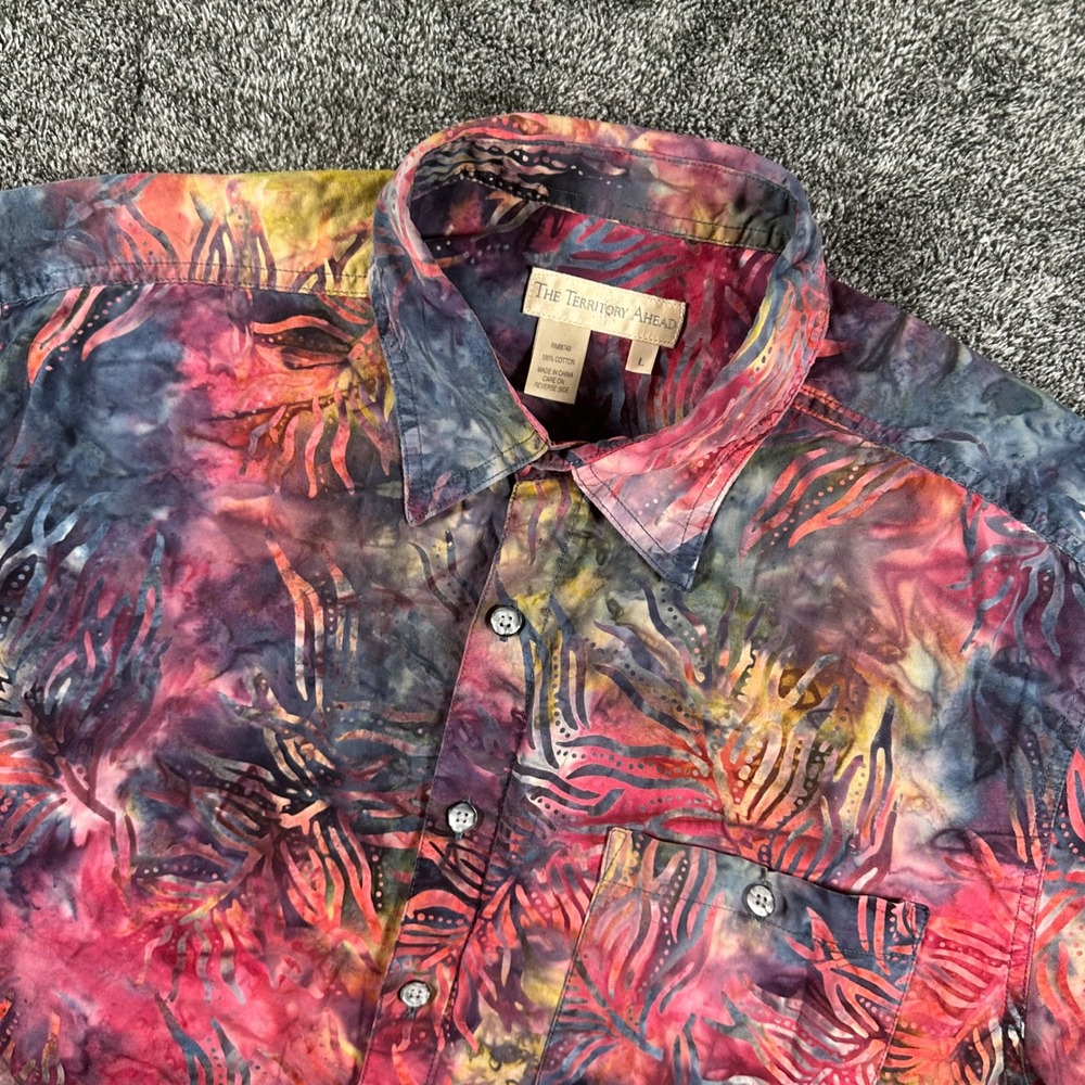 The Territory Ahead Shirt Mens Large Batik Tropical Leaf Vibrant Short Sleeve